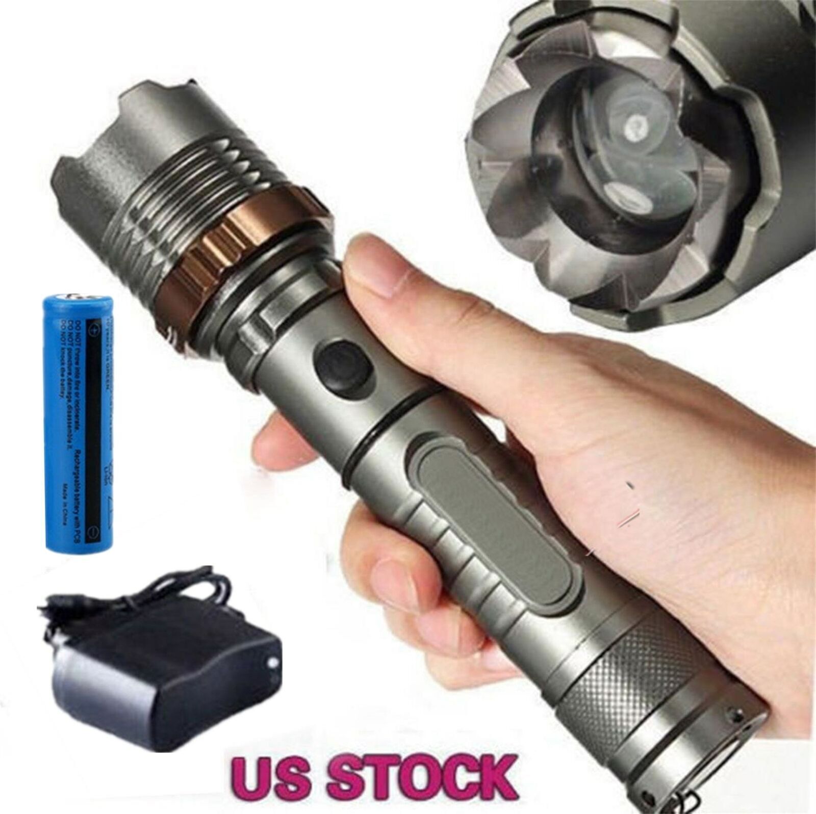 Tactical Rechargeable LED Flashlight Zoomable Torch