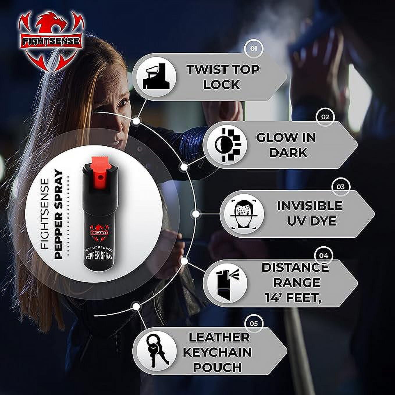 Compact FIGHTSENSE Self Defense Pepper Spray - Maximum Strength