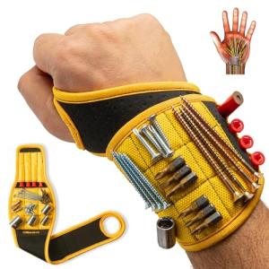 BINYATOOLS Magnetic Wristband with Super Strong Magnets Holds Screws, Nails, Drill Bit. Unique Wrist Support Design Cool Handy Gadget Gifts for Fathers, Boyfriends, Handyman, Electrician