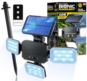 Bionic Floodlight Solar Light Outdoor Waterproof Patio Light Motion Sensor Outdoor Lights w/ Remote Control 3 Heads Wall Lights - Wireless, 50% Brighter-108 COB LED For Lawn, Garden, As Seen On TV