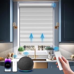 Motorized Smart Zebra Blinds Automatic Shades Work with Alexa White 34" W x 72"
