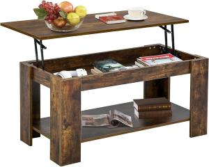 Lift-Top Coffee Table with Hidden Compartment & Storage Shelf for Living Room