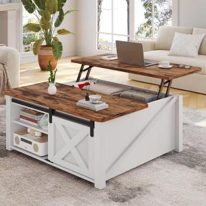 33.5" Lift Top Square Coffee Table with Storage Door for Living Room, Farmhouse