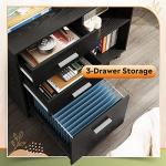 Black 3-drawer mobile file cabinet with shelves