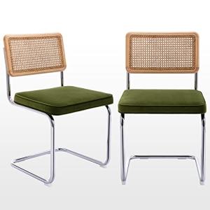 Green Velvet Dining Chairs with Cane Back