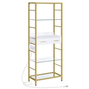 5 Tier Bookshelf with Charging Station and Drawer