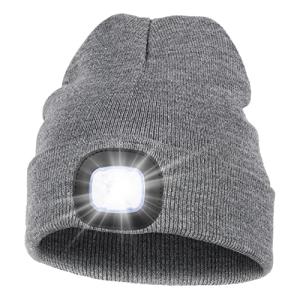 LED Beanie Hat with Rechargeable Light - Grey