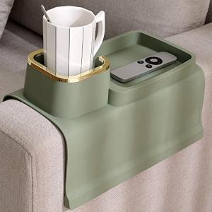 Couch Cup Holder Tray - Anti-Spill, Olive Green