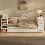 Multi-Functional White Daybed with Storage and Desk