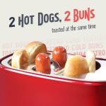 Nostalgia 2 Slot Hot Dog and Bun Toaster with Mini Tongs, Retro Toaster, Cooker that Works Chicken, Turkey, Veggie Links, Sausages Brats, Metallic Red