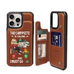 Campsite Calling Personalized Leather Wallet Phone Case