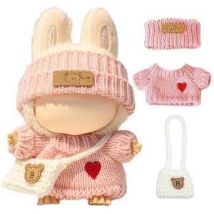 Labubu Doll 3-Piece Crochet Outfit Set - Pink