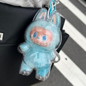 Clear Display Case for Labubu Figure with Strap