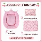 Pink Strawberry Mini Pillow Blanket Set for Dolls