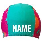 Kinder Badekappe Multicolor mit Namen Bedruckt | Schwimmkappe Badehaube Schwimmhaube mit Name (Türkis - Früchte)