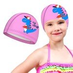 Badekappe, Silikon Badekappe, Schwimmkappe Bademütze für Damen und Herren, Silikon wasserdichte Schwimmhaube, Dehnbare & Bequeme Badehaube, Schutz Schwimmhaube Kinder 100% reißfest, Rosa