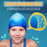 Winsyne 3 Stück Badekappe Kinder Jungen Mädchen, Unisex Schwimmkappe Silikon für Kleinkinder von 3–15 Jahren, wasserdichte Bademütze für Kurzes/Langes Haar um das Haar Trocken zu Halten-Mehrfarbig-01