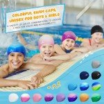 Winsyne 3 Stück Badekappe Kinder Jungen Mädchen, Unisex Schwimmkappe Silikon für Kleinkinder von 3–15 Jahren, wasserdichte Bademütze für Kurzes/Langes Haar um das Haar Trocken zu Halten-Mehrfarbig-01