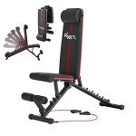 KM Fit klappbare Hantelbank Multifunktion Training Fitness Bank | 6-fach verstellbare Rückenlehne | 3-fach verstellbarer Sitz | Atmungsaktive EVA-Oberfläche | Belastbarkeit bis zu 250 kg