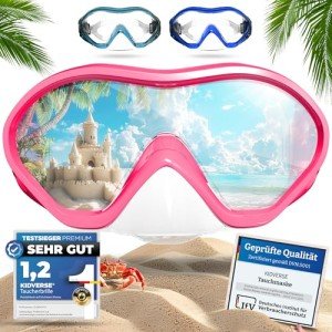 KIDVERSE Taucherbrille Kinder mit Nase - Panorama Tauchmaske Kinder - Geprüfte Schwimmbrille Kinder - Schwimmmaske mit Nase für Mädchen & Jungen - wasserdichte Kindertaucherbrille