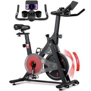 Heimtrainer Fahrrad mit Magnetischem Widerstand, Leises Ergometer Hometrainer Fahrrad, LCD-Monitor, Verstellbarer Lenker und Sattel, Spinning-Bike, Indoor Fitnessbike für Zuhause, Bis 120kg
