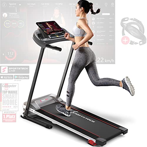Sportstech F10 Klappbar Laufband für Zuhause - Deutsches Qualitätsunternehmen | App-Funktion + Schmierfunktion + 13 Programme | 2,5 PS Geschwindigkeit bis zu 10 km/h | Steigung 120 kg Max