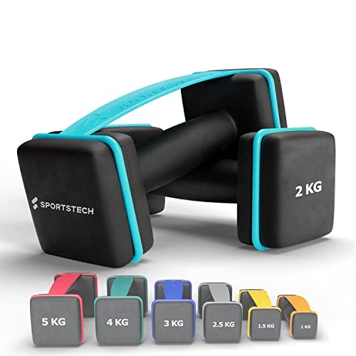Sportstech Hanteln AH100 | Deutsche Qualitätsmarke | Kurzhantel 2er-Set mit innovativen Schlaufen & Liegestützfunktion | wahlweise 1-5 KG | Damen & Herren Kurzhanteln | (2 x 2.0 kg)