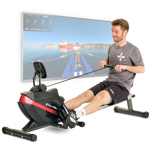 SportPlus Rudergerät für zuhause klappbar - extra leises Magnetbremssystem, Heimtrainer Rudergerät klappbar - Indoor Rudermaschine Fitness - optional App kompatibel - 150kg belastbar