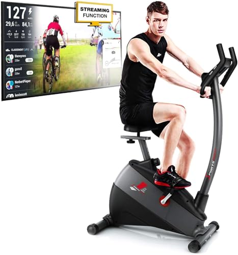 Ergometer SPORTSTECH ESX500 mit Smartphone App Steuerung + 5,5 Zoll Display, 12KG Schwungmasse - Deutsche Qualitätsmarke – Fitness Bike Heimtrainer mit flüsterleisem Riemenantrieb