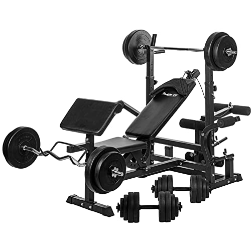 MOVIT Kraftstation PRO, inkl 115 kg Hantelsets, Dip-Station, Butterfly, Curlrack, Beincurler, Seilzug, schwarz