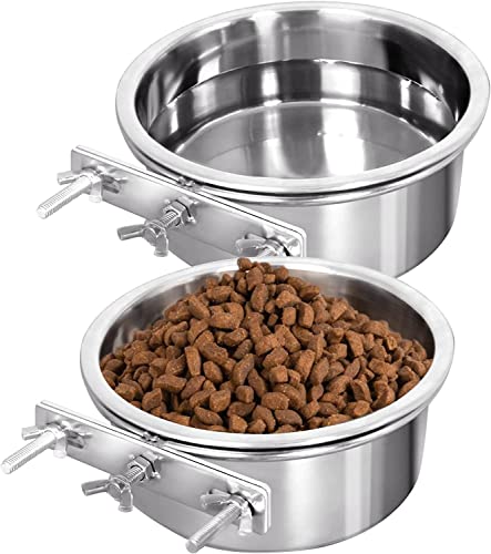 Hanging Stainless Steel Bowl for Kennel Cage, 2 Pcs