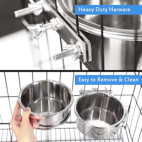 Hanging Stainless Steel Bowl for Kennel Cage, 2 Pcs