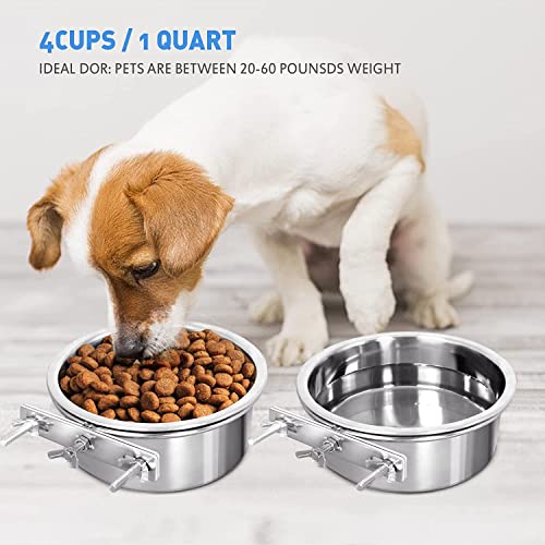 Hanging Stainless Steel Bowl for Kennel Cage, 2 Pcs