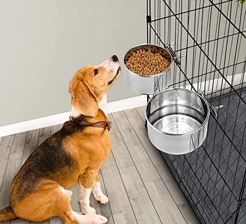 Hanging Stainless Steel Bowl for Kennel Cage, 2 Pcs