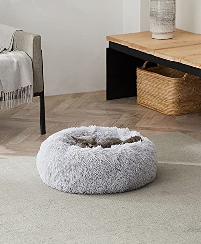 Plush Donut Dog Bed, Calming Round Cuddler