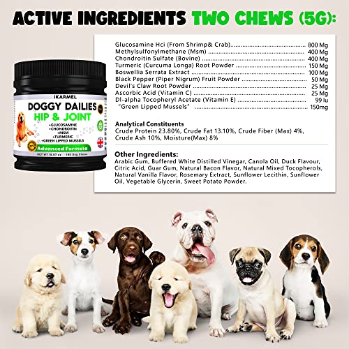 Dog Joint Supplements with Glucosamine, Chondroitin (180 Chews)