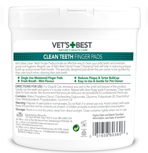 Vet's Best Dental Care Finger Wipes | Freshens Breath