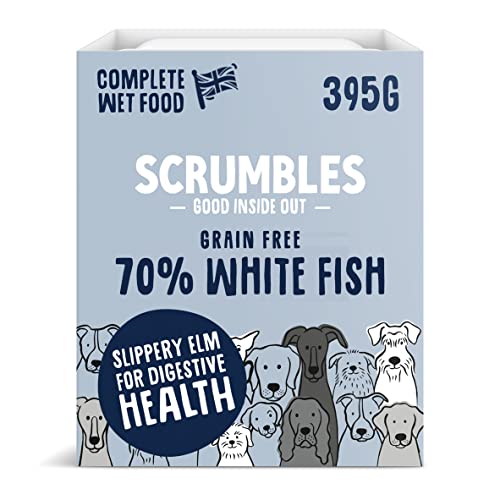 Scrumbles Grain-Free Wet Dog Food, 70% White Fish, 7x 395g