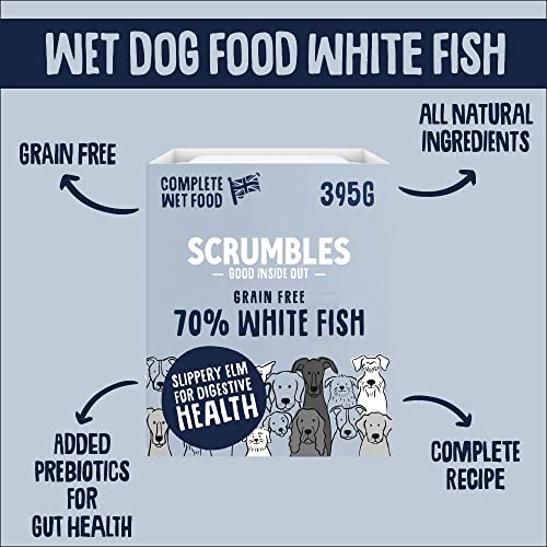 Scrumbles Grain-Free Wet Dog Food, 70% White Fish, 7x 395g