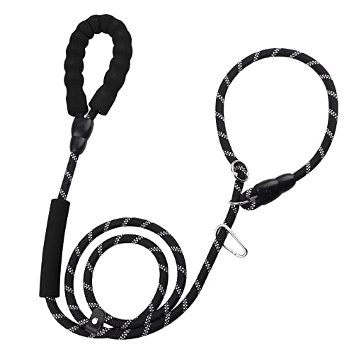 Dog Leashes with Slip Collar, Padded Handle - Black