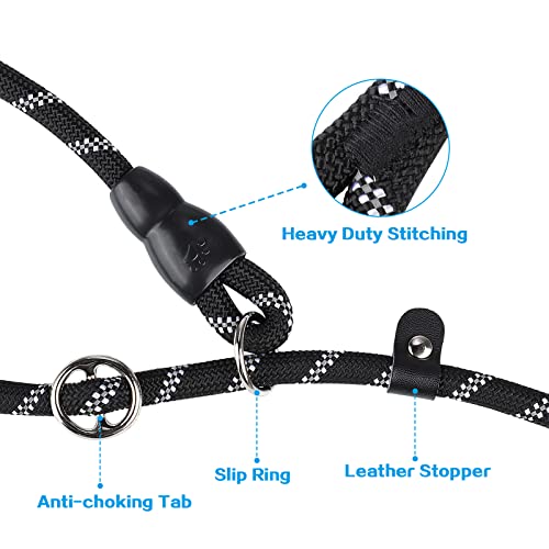 Dog Leashes with Slip Collar, Padded Handle - Black