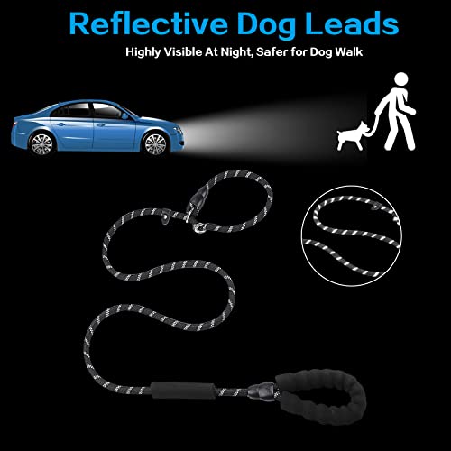 Dog Leashes with Slip Collar, Padded Handle - Black