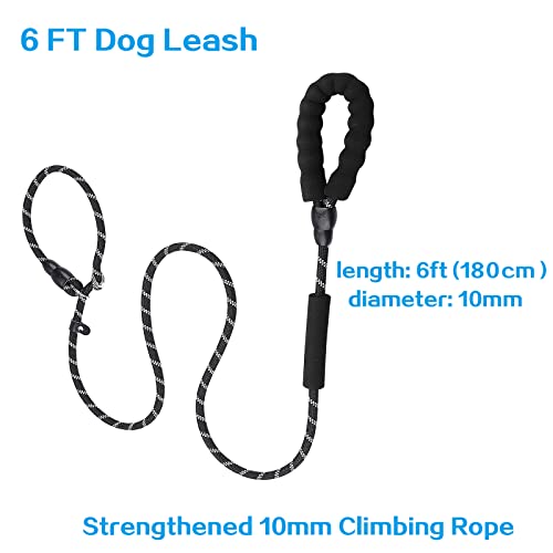 Dog Leashes with Slip Collar, Padded Handle - Black