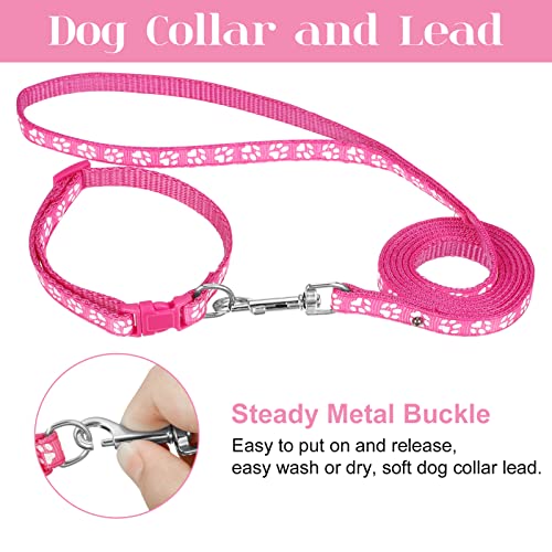 2-Pack Dog Collar and Leash Set - Adjustable, Paw Print Design