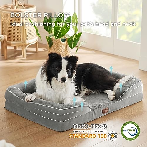 Bedsure Large Grey Dog Bed - Washable Orthopedic Sofa