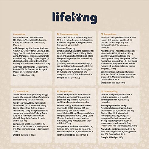 Lifelong Dog Food - Chicken, Carrot, and Pasta, 300g (Pack of 10)