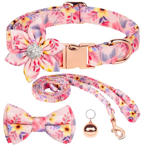 Flower Pattern Dog Collar and Leash Set