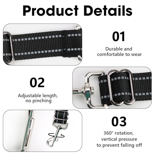 Reflective Dog Collar Clips - Nylon, Adjustable (Black)
