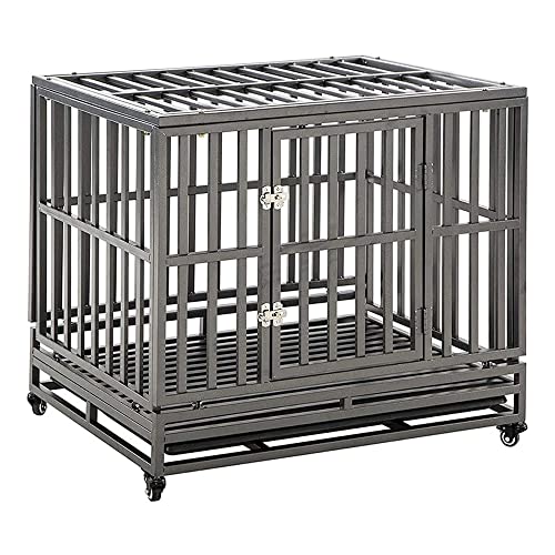 KELIXU Large Dog Cage with Double Doors & Lockable Wheels