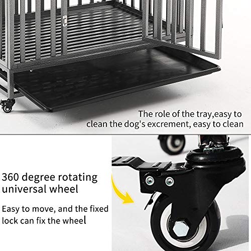 KELIXU Large Dog Cage with Double Doors & Lockable Wheels